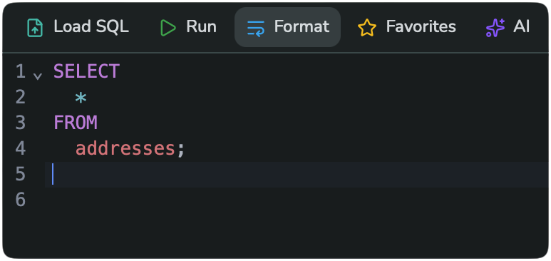 SQL reformatted onto multiple indented lines after clicking Format