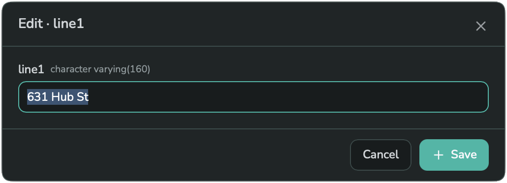 The Edit dialog restricted to a single field, "line1"